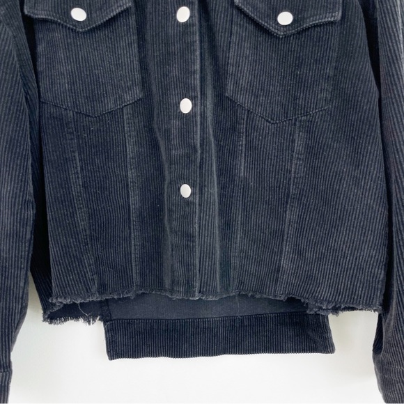Andree By Unit Boho Gray Dark Button Down Corduroy Frayed Hem Jacket Size Large - Picture 10 of 15